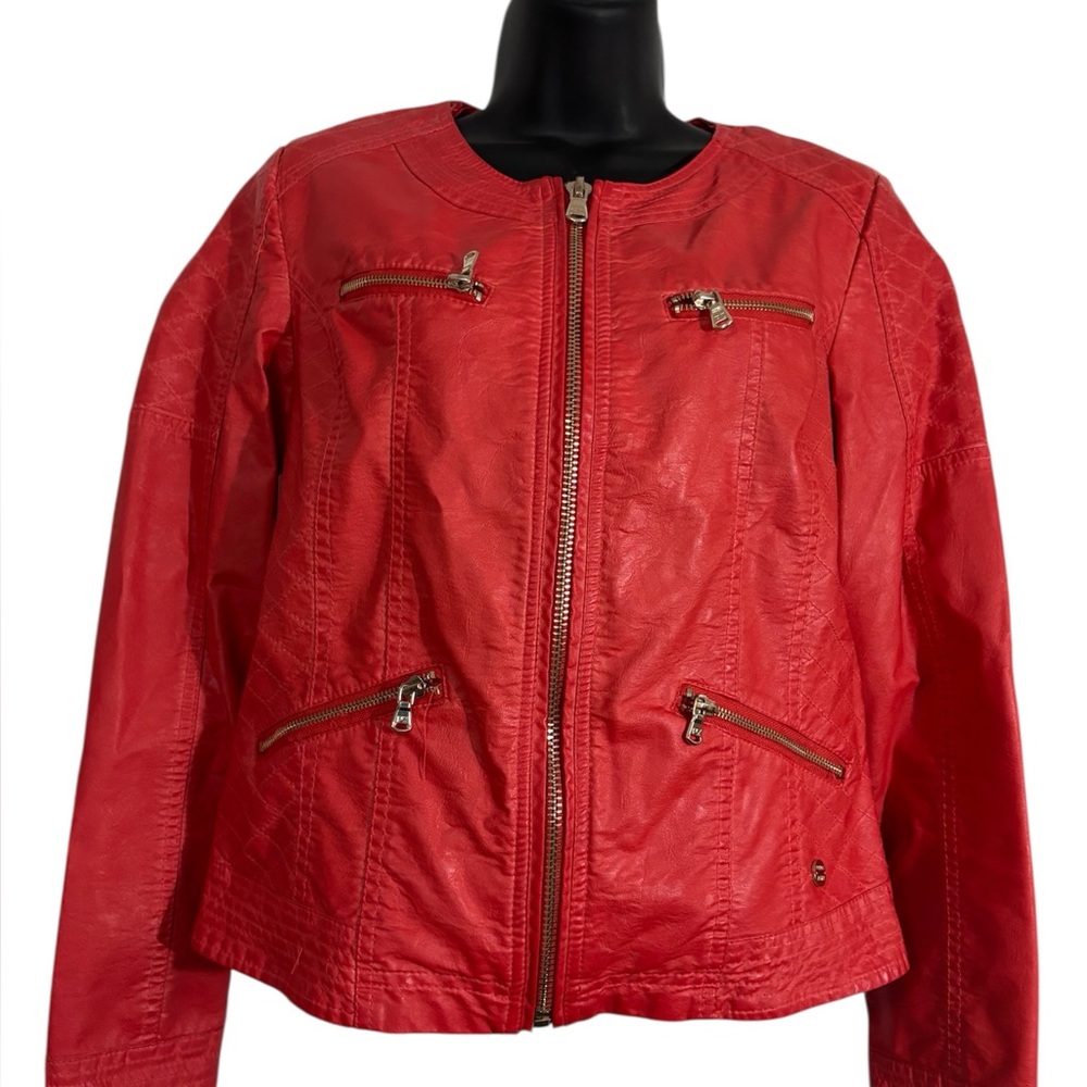 Point Zero Y2K Women's Red Zip-Up faux leather Jacket